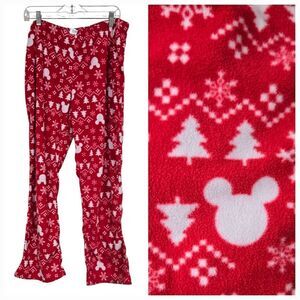 Mickey Mouse Women Red Fleece Pajama Pants Sleepwear Christmas Fair Isle Disney